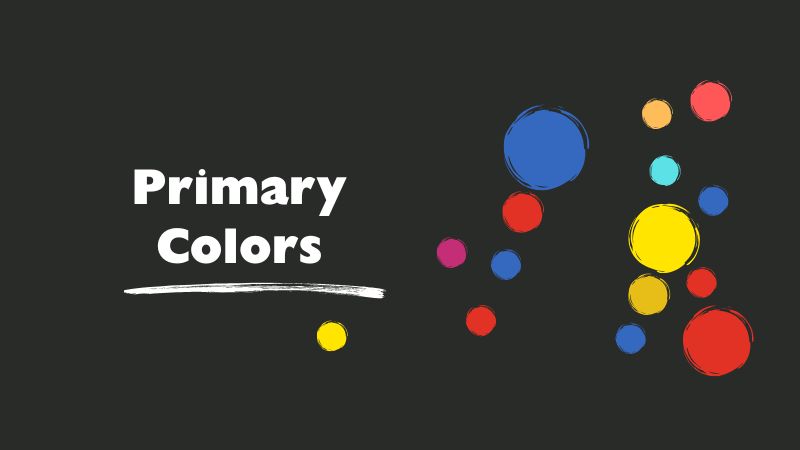 Dots of color on a black backround with Primary Colors in white text