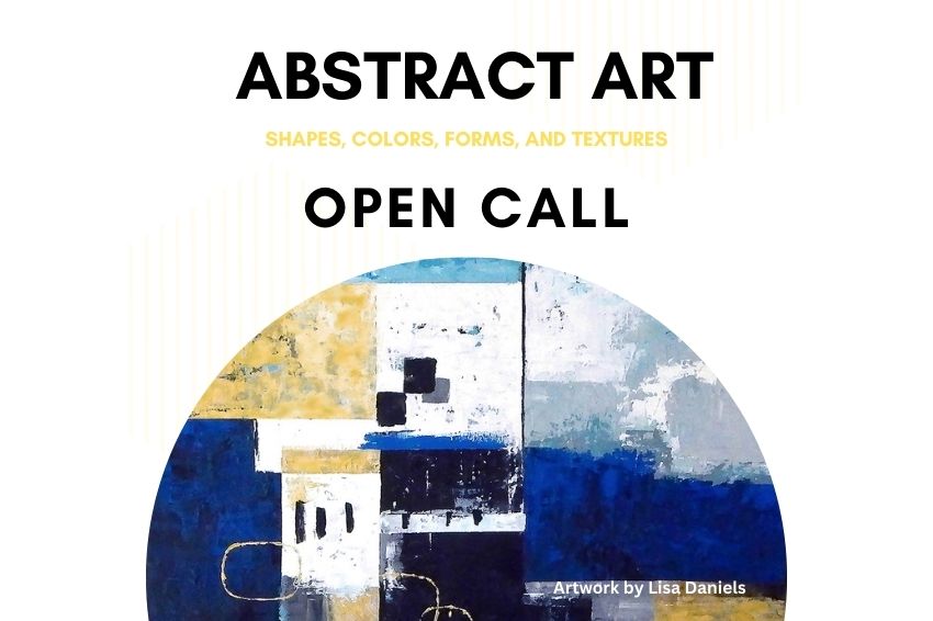 Abstract-Online-Art-Competition open call with an image of yellow and blue artwork