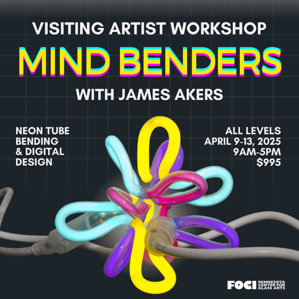 a poster promoting the James Akers workshop with a neon sculpture